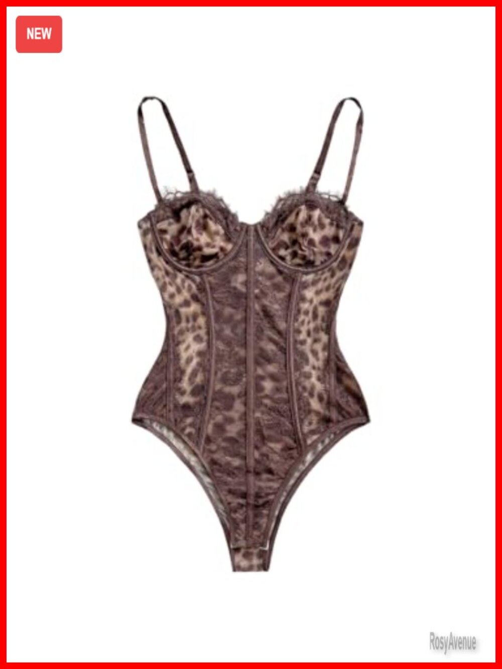 Leopard Lace Trim Corset Bodysuit Slim Fit Cami Top